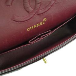 Pre Owned Chanel Black Lambskin Medium Double Flap Shoulder Bag