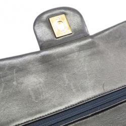 Pre Owned Chanel Black Lambskin Medium Double Flap Shoulder Bag