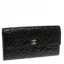 Chanel Black Leather Camellia Flap Wallet