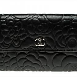 Chanel Black Leather Camellia Flap Wallet