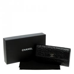 Chanel Black Leather Camellia Flap Wallet