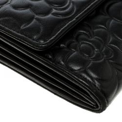 Chanel Black Leather Camellia Flap Wallet
