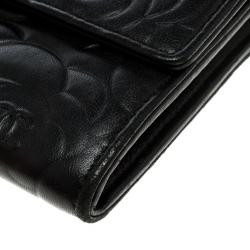 Chanel Black Leather Camellia Flap Wallet