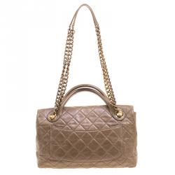Pre Owned Chanel Beige Quilted Glazed Leather Medium Castle Rock Top Handle Bag
