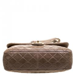 Pre Owned Chanel Beige Quilted Glazed Leather Medium Castle Rock Top Handle Bag