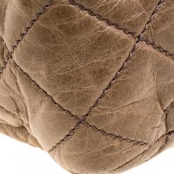 Pre Owned Chanel Beige Quilted Glazed Leather Medium Castle Rock Top Handle Bag