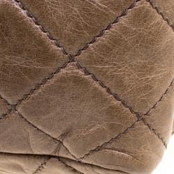 Pre Owned Chanel Beige Quilted Glazed Leather Medium Castle Rock Top Handle Bag
