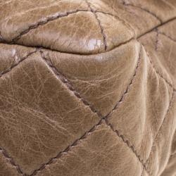 Pre Owned Chanel Beige Quilted Glazed Leather Medium Castle Rock Top Handle Bag