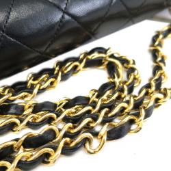 Pre Owned Chanel Black Lambskin Medium Double Flap Shoulder Bag
