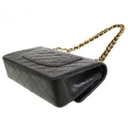 Pre Owned Chanel Black Lambskin Medium Double Flap Shoulder Bag