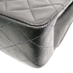 Pre Owned Chanel Black Lambskin Medium Double Flap Shoulder Bag