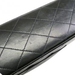 Pre Owned Chanel Black Lambskin Medium Double Flap Shoulder Bag