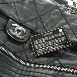 Pre Owned Chanel Black Quilted Stitched Expandable Zipper Flap Bag
