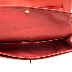 Pre Owned Chanel Orange Quilted Leather Medium Classic Double Flap Bag