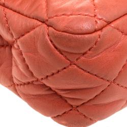 Pre Owned Chanel Orange Quilted Leather Medium Classic Double Flap Bag