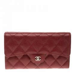 Chanel Red Quilted Caviar Leather Classic Flap Wallet