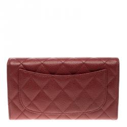 Chanel Red Quilted Caviar Leather Classic Flap Wallet