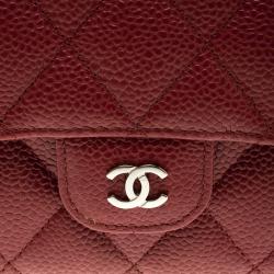 Chanel Red Quilted Caviar Leather Classic Flap Wallet
