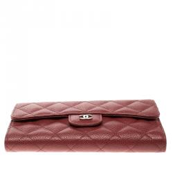 Chanel Red Quilted Caviar Leather Classic Flap Wallet