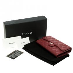 Chanel Red Quilted Caviar Leather Classic Flap Wallet