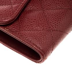 Chanel Red Quilted Caviar Leather Classic Flap Wallet
