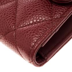 Chanel Red Quilted Caviar Leather Classic Flap Wallet