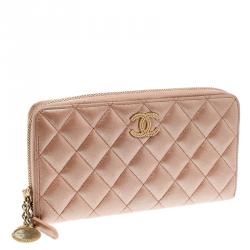 Chanel Metallic Peach Quilted Leather Brilliant Zippy Organizer Wallet