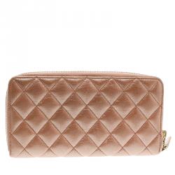 Chanel Metallic Peach Quilted Leather Brilliant Zippy Organizer Wallet