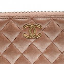 Chanel Metallic Peach Quilted Leather Brilliant Zippy Organizer Wallet