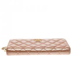 Chanel Metallic Peach Quilted Leather Brilliant Zippy Organizer Wallet