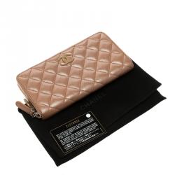 Chanel Metallic Peach Quilted Leather Brilliant Zippy Organizer Wallet