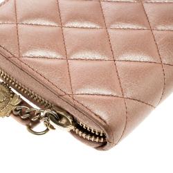 Chanel Metallic Peach Quilted Leather Brilliant Zippy Organizer Wallet