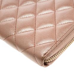 Chanel Metallic Peach Quilted Leather Brilliant Zippy Organizer Wallet