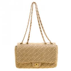 مملوكة مسبقًا Chanel Beige Crochet Raffia Medium Classic Single Flap Bag