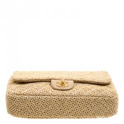 مملوكة مسبقًا Chanel Beige Crochet Raffia Medium Classic Single Flap Bag
