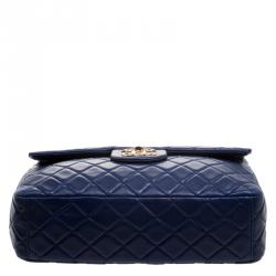 Pre Owned حقيبة شانيل قلاب كلاسيك XL جامبو ماكسي جلد زرقاء