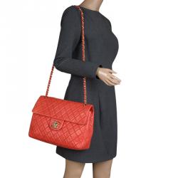 Chanel Red Quilted Leather Maxi Jumbo XL Classic Flap Bag Chanel