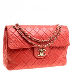 Pre Owned Chanel Red Quilted Leather Maxi Jumbo XL Classic Flap Bag