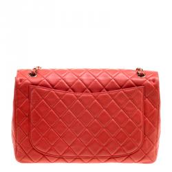 Pre Owned Chanel Red Quilted Leather Maxi Jumbo XL Classic Flap Bag