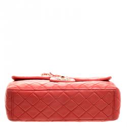 Pre Owned Chanel Red Quilted Leather Maxi Jumbo XL Classic Flap Bag