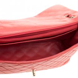 Pre Owned Chanel Red Quilted Leather Maxi Jumbo XL Classic Flap Bag