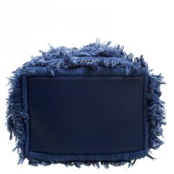 Pre Owned Chanel Blue Denim CC Chains Fringe Drawstring Bucket Bag