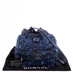 Pre Owned Chanel Blue Denim CC Chains Fringe Drawstring Bucket Bag