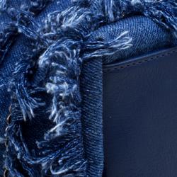 Pre Owned Chanel Blue Denim CC Chains Fringe Drawstring Bucket Bag