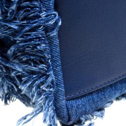 Pre Owned Chanel Blue Denim CC Chains Fringe Drawstring Bucket Bag