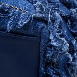Pre Owned Chanel Blue Denim CC Chains Fringe Drawstring Bucket Bag
