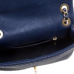 Pre Owned Chanel Navy Blue Chevron Leather Small Classic Flap Bag