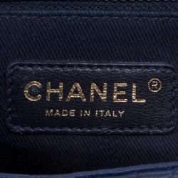 Pre Owned Chanel Navy Blue Chevron Leather Small Classic Flap Bag