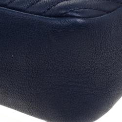 Pre Owned Chanel Navy Blue Chevron Leather Small Classic Flap Bag