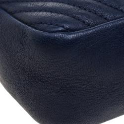 Pre Owned Chanel Navy Blue Chevron Leather Small Classic Flap Bag